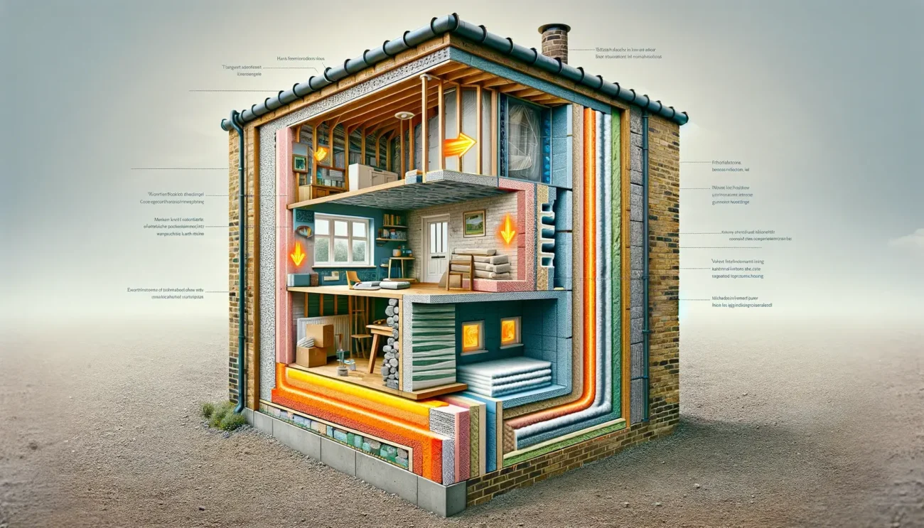 Cross sectional View of an insulated wall in an energy efficient home